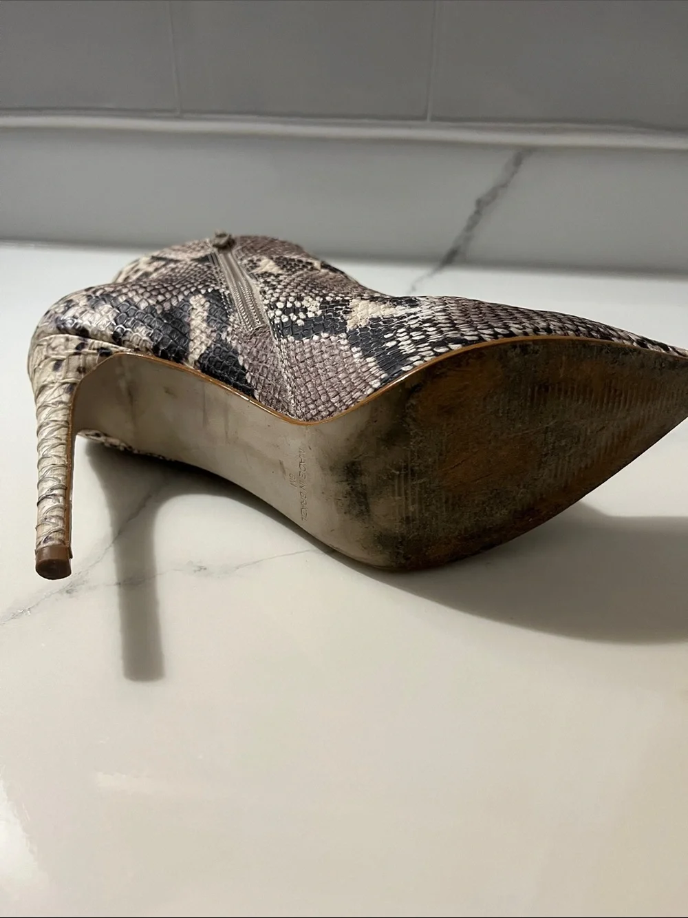Steve Madden Cream Snake-Print Pointed Toe Ankle Boots - Picture 6 of 7